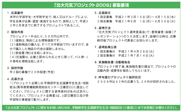 「北大元気プロジェクト2009」募集要項