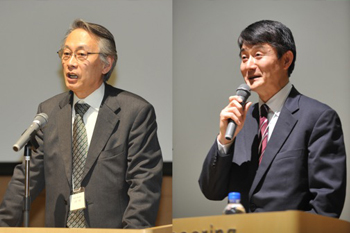 (左)上田理事・副学長(右)基調講演を行う文部科学省 岡本課長補佐