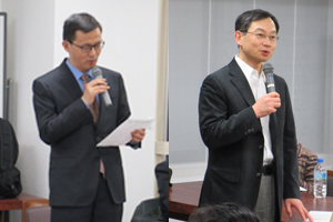 閉会の辞を述べる項教授(左)と宮崎隆志副研究院長(右)