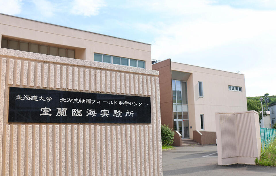 室蘭臨海実験所の正面玄関。研究棟には実験室、培養室、顕微鏡室、クリーンルームなどが揃い、宿泊棟も隣接する。（撮影：長尾 美歩）

