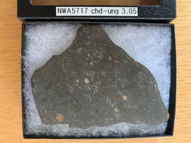 圦本教授の隕石コレクションのひとつ。地球上に落ちてくる約80％が「コンドライト隕石」で、圦本教授はそれらの分析に当たっている<br>(写真提供：圦本教授)