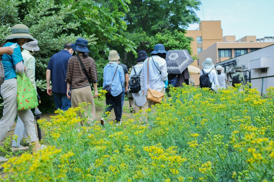 ガイドツアーで園内を見学する参加者の皆さん