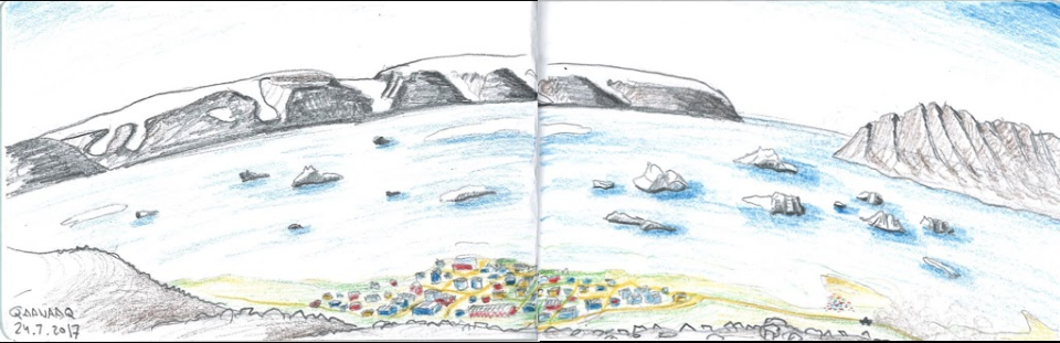 グリーンランド最北の町、カナックを描いたスケッチ（2017年描画、提供：Evgeny Podolskiy 准教授）